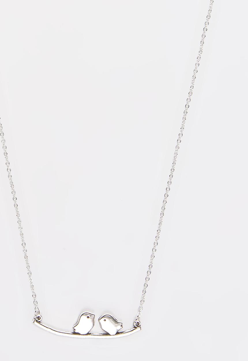 Jewels and Lace - Two Birds on A Branch Necklace  Silver