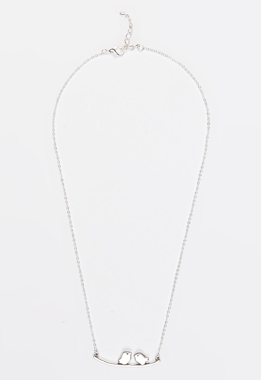 Jewels and Lace - Two Birds on A Branch Necklace  Silver
