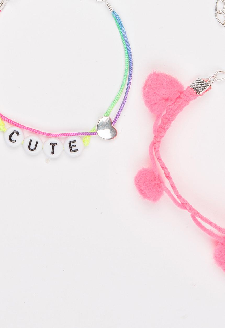 Jewels and Lace - Pom Pom Bracelet Set Mid Pink