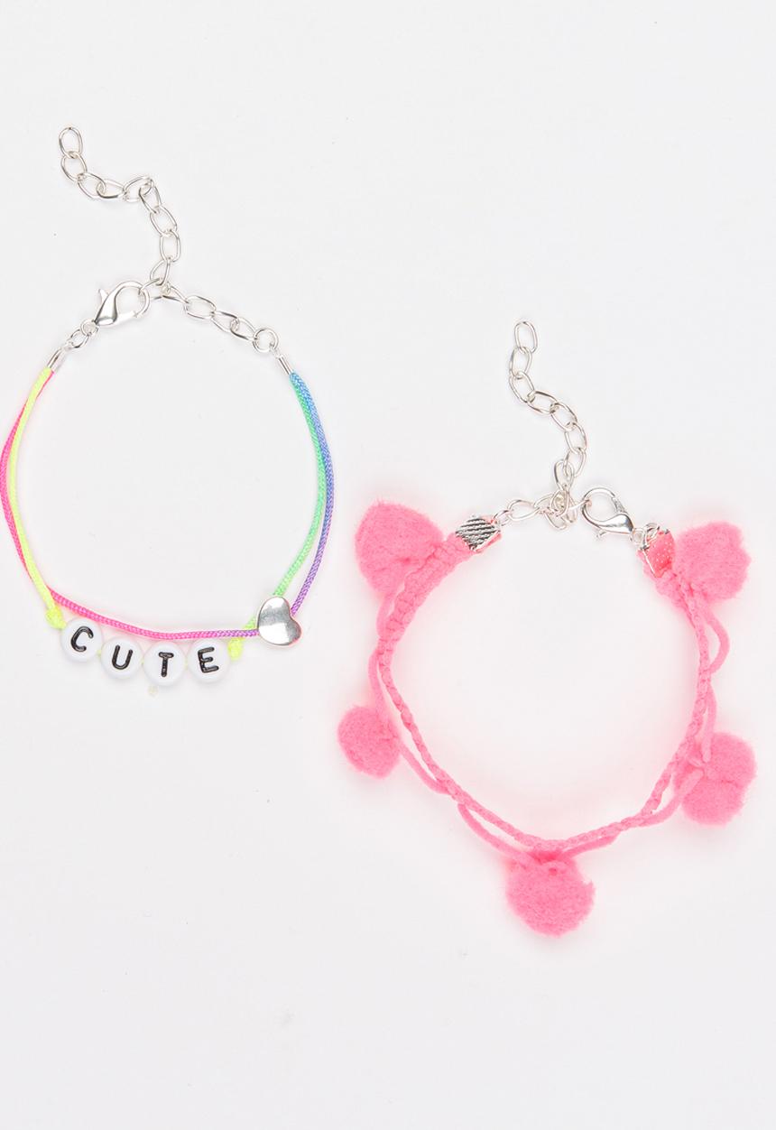 Jewels and Lace - Pom Pom Bracelet Set Mid Pink