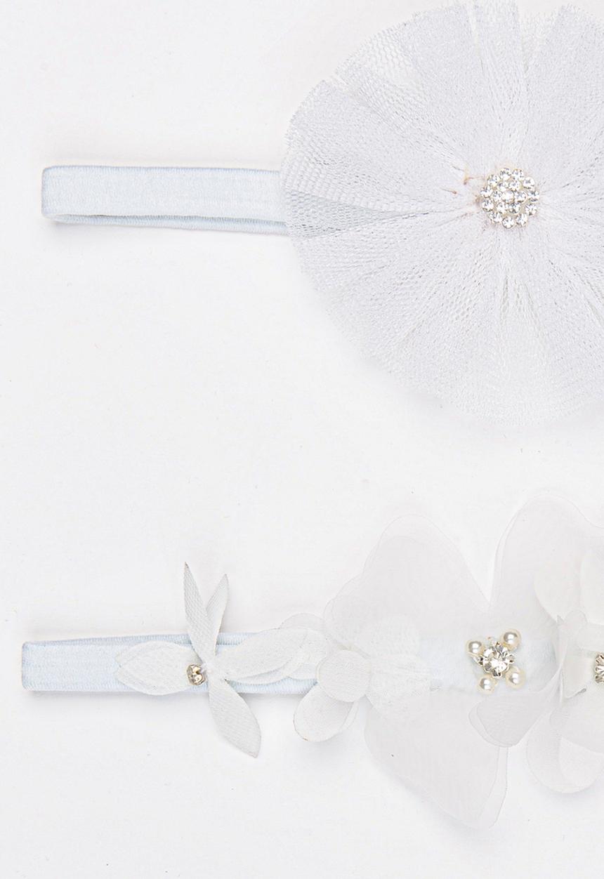 Jewels and Lace - Twin Pack Floral Rhinestone Headbands White