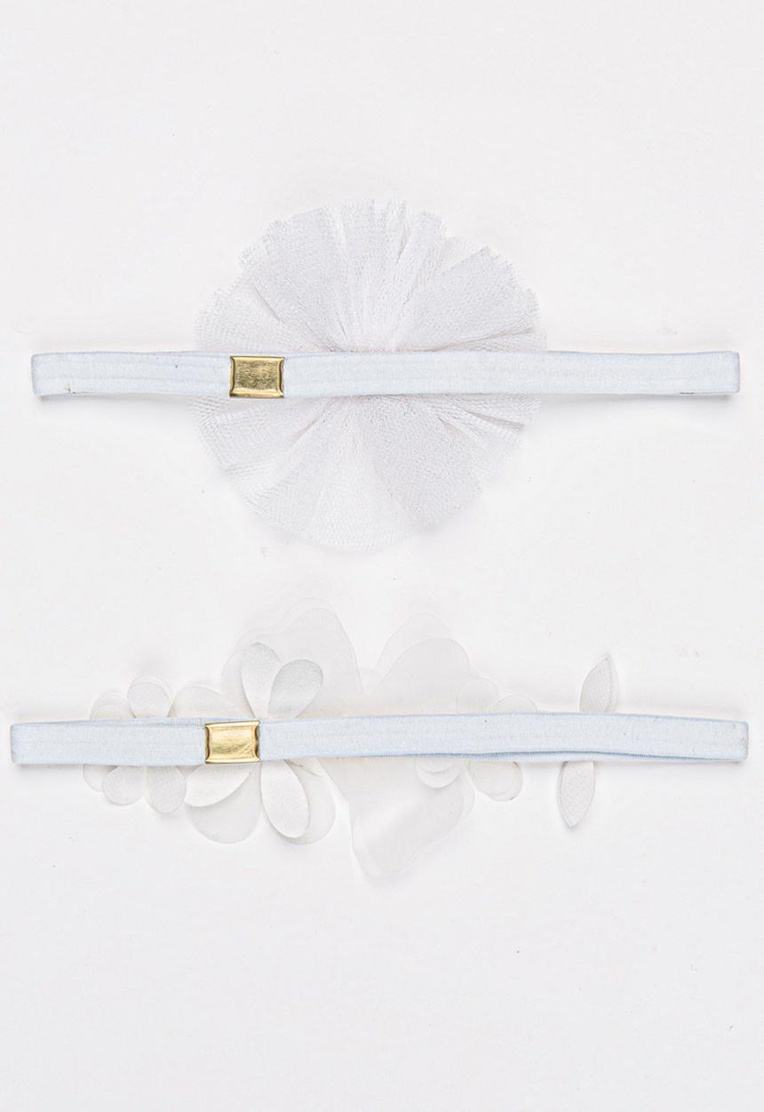 Jewels and Lace - Twin Pack Floral Rhinestone Headbands White