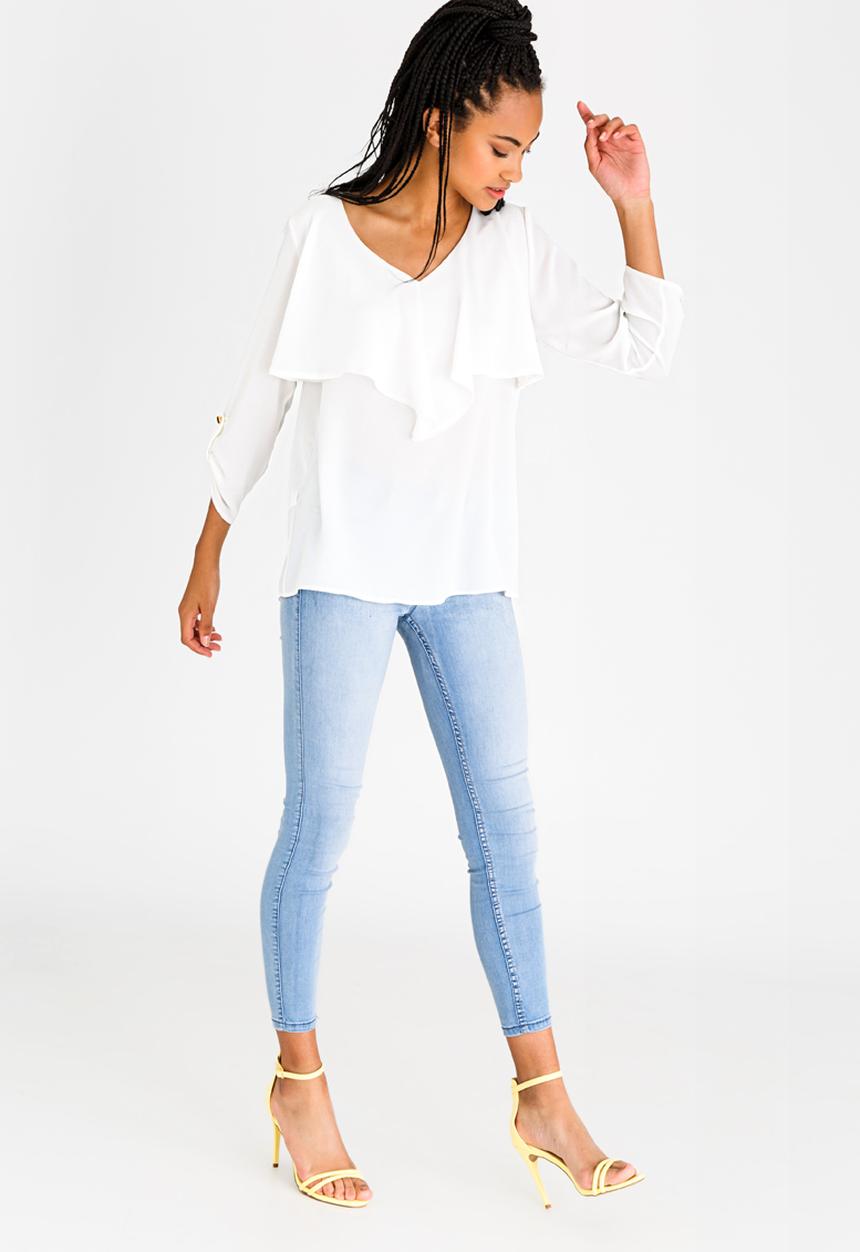 edit - 3/4 Sleeve Blouse with Frills Cream