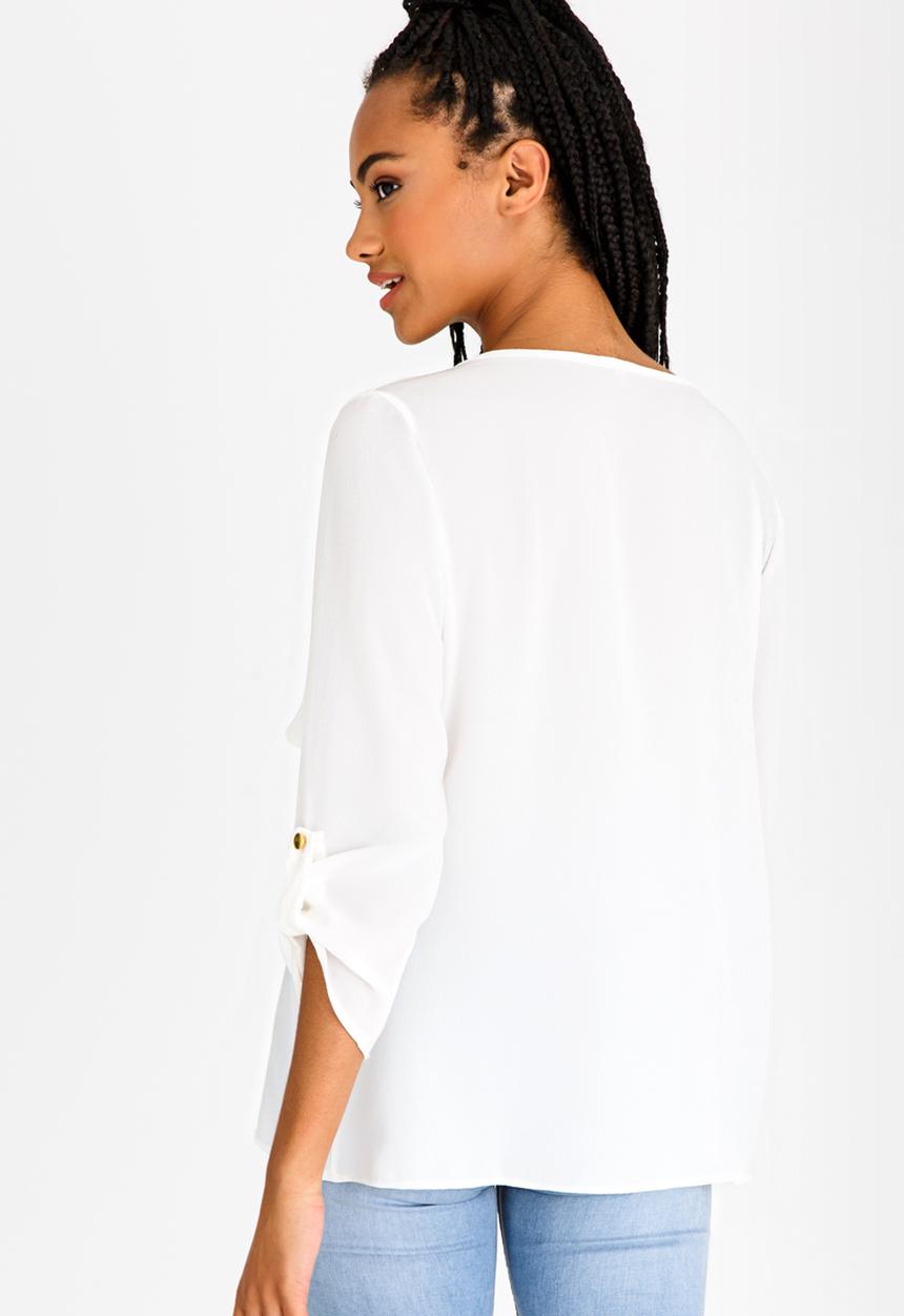 edit - 3/4 Sleeve Blouse with Frills Cream