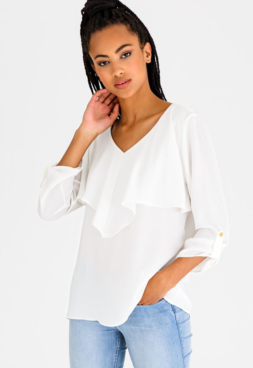 edit - 3/4 Sleeve Blouse with Frills Cream