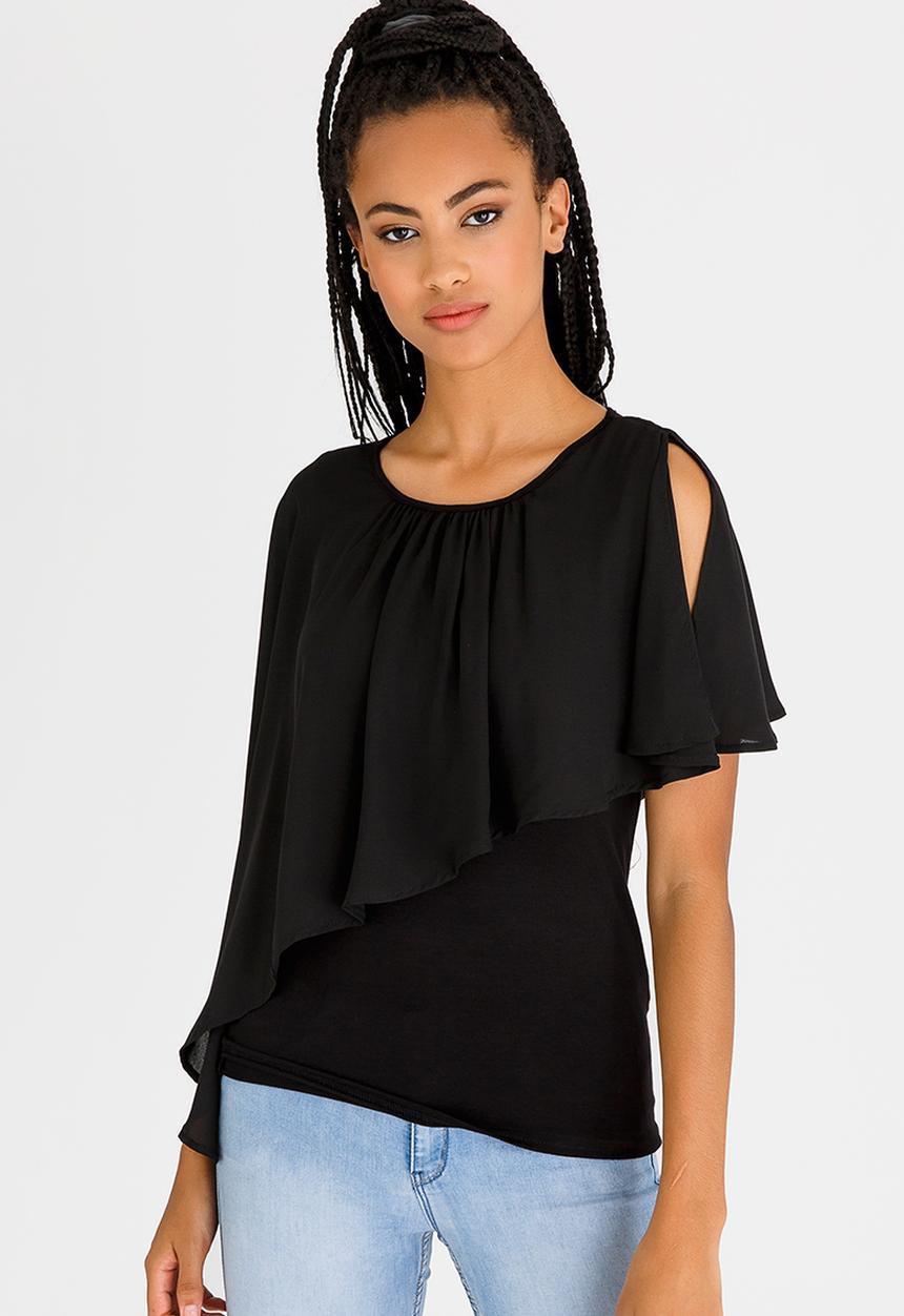 edit - Layered Frill Blouse Black