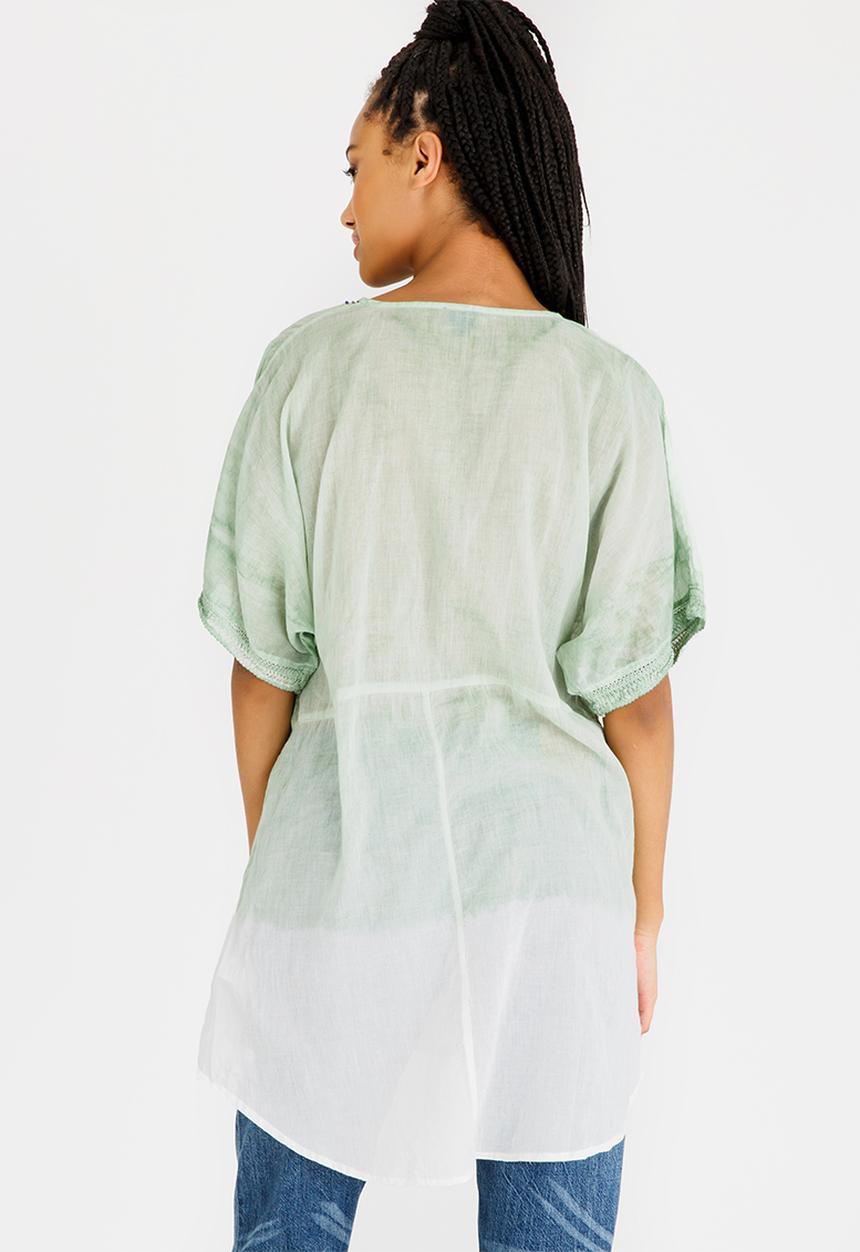 G Couture - Dip-dye Beaded Neckline Tunic Top Green