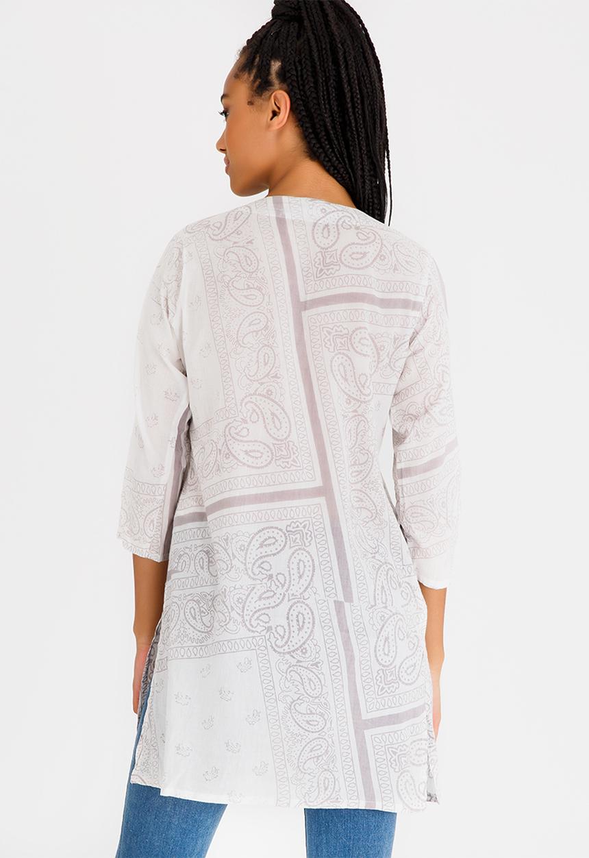 G Couture - Printed Beaded Neckline Tunic Multi-colour