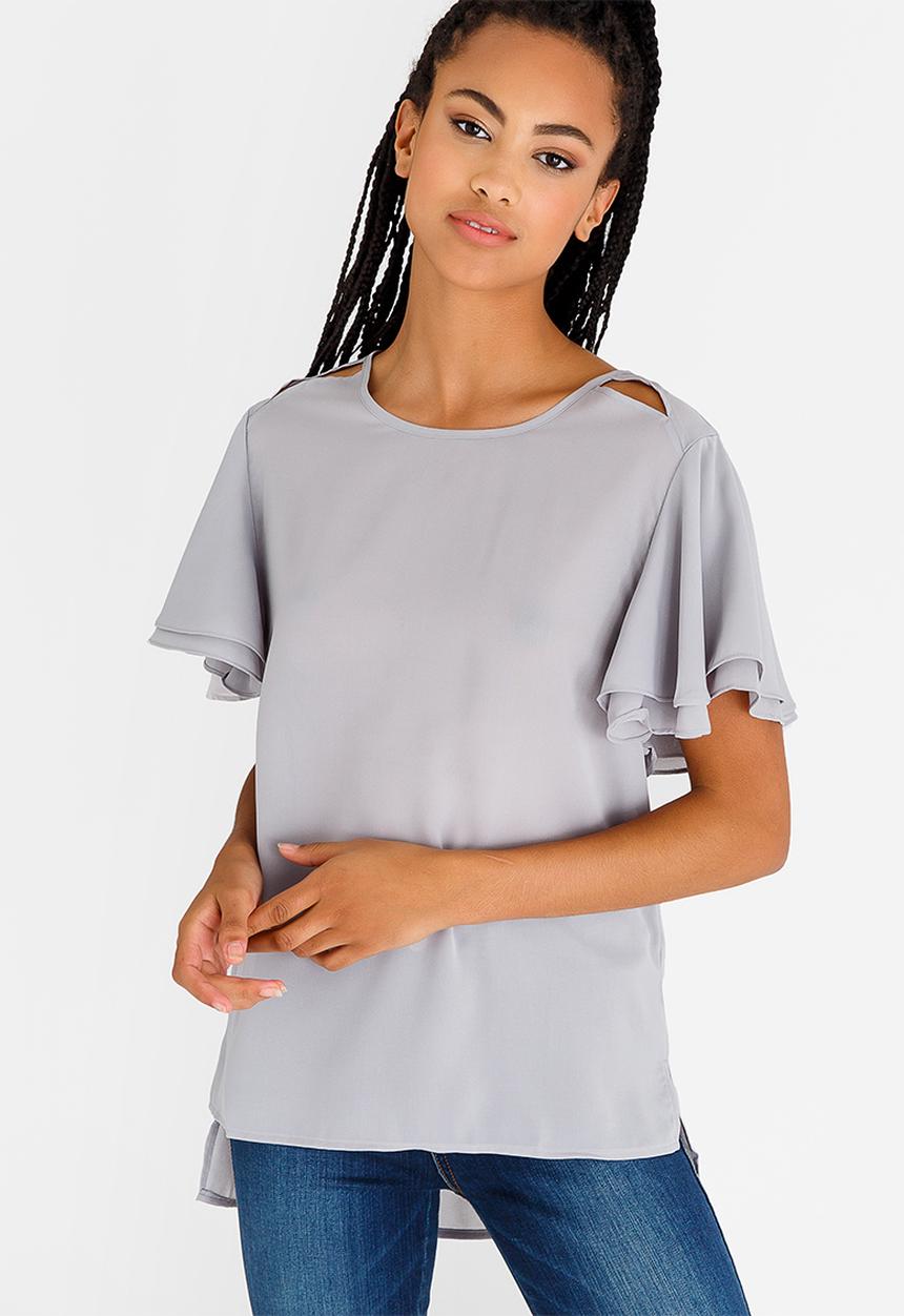 G Couture - Frilled Sleeve Blouse Grey