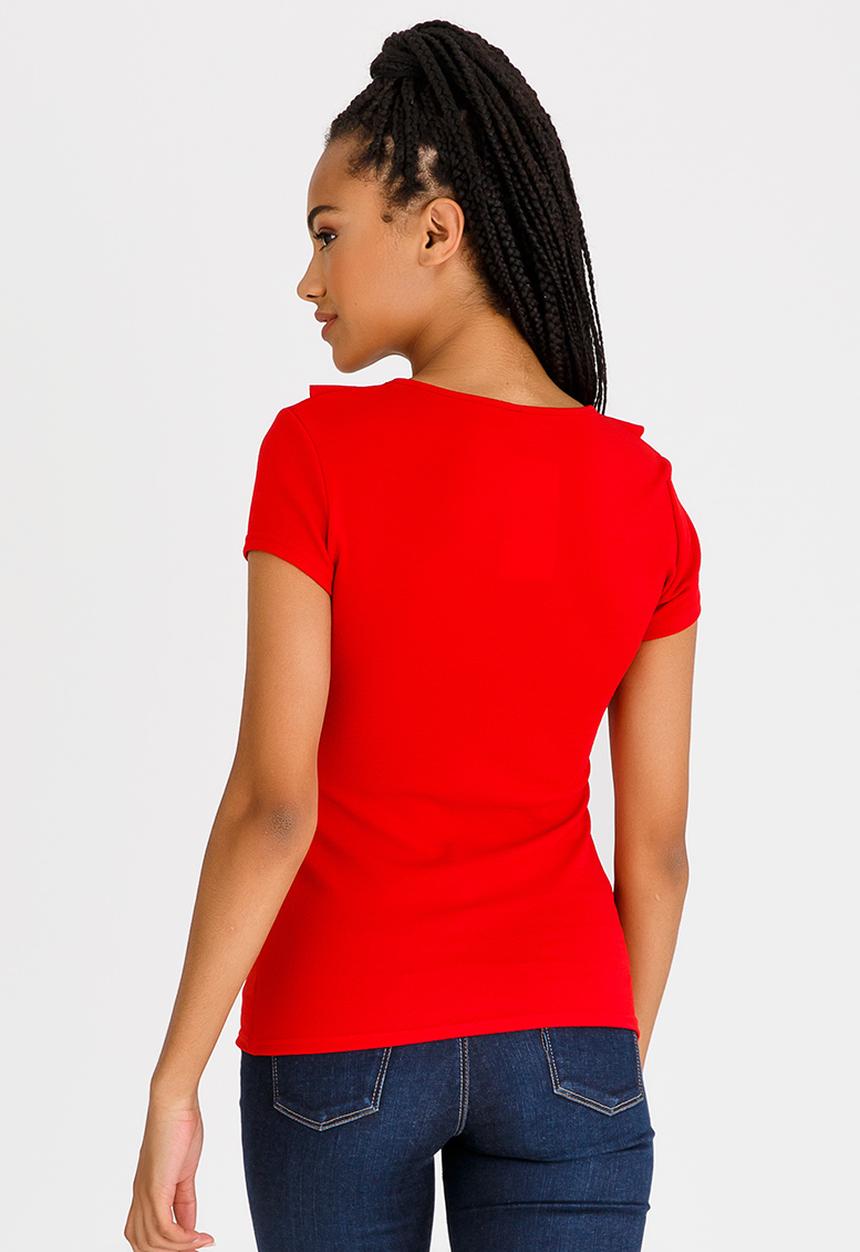 edit - Ruffle Top with Trim Red