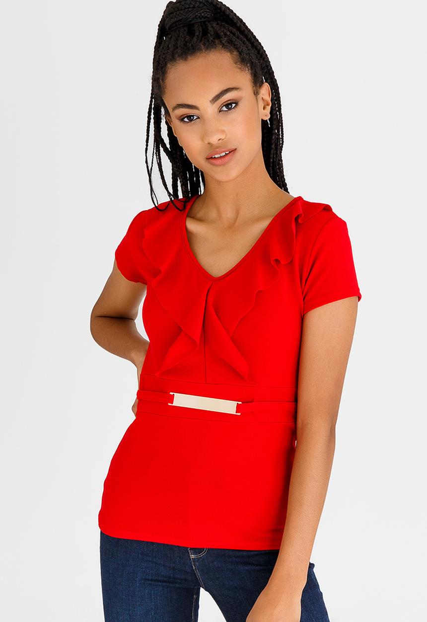 edit - Ruffle Top with Trim Red