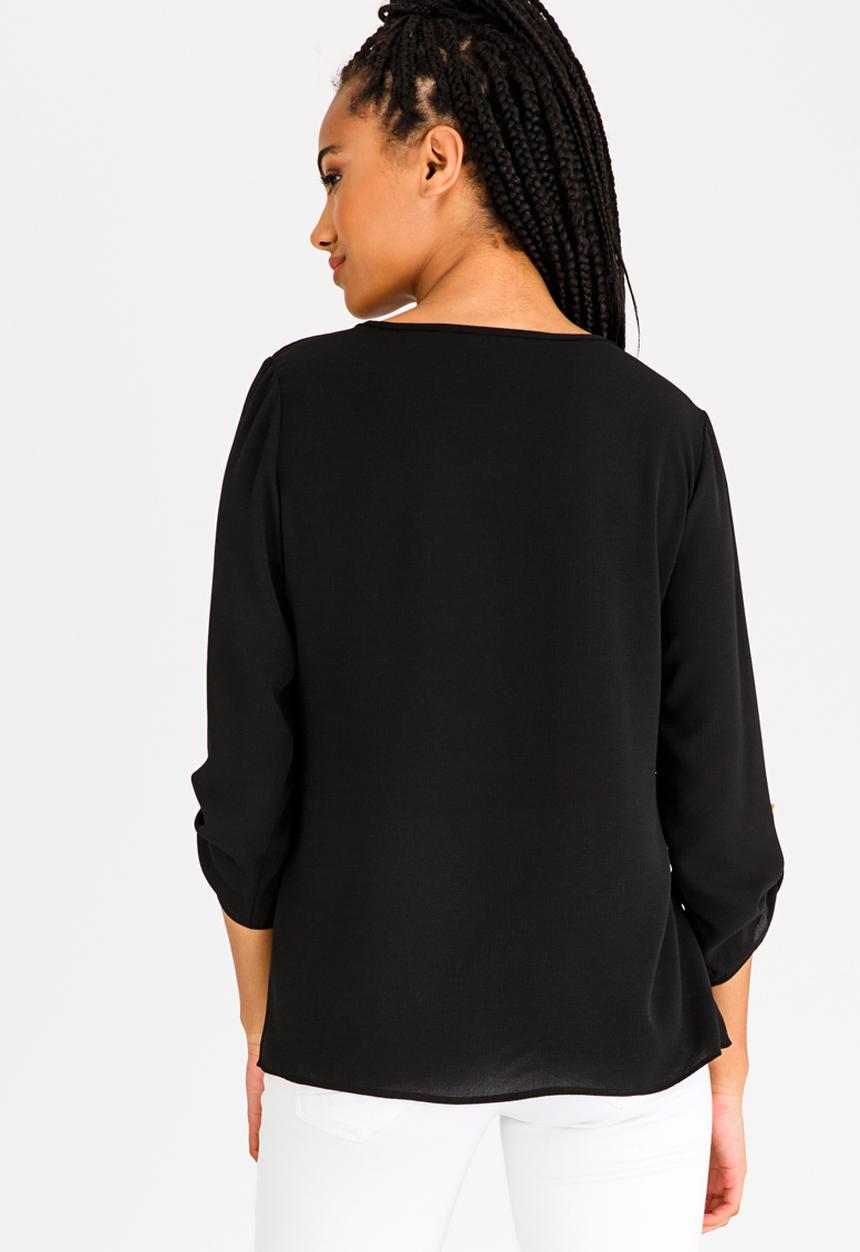 edit - 3/4 Sleeve Blouse with Frills Black
