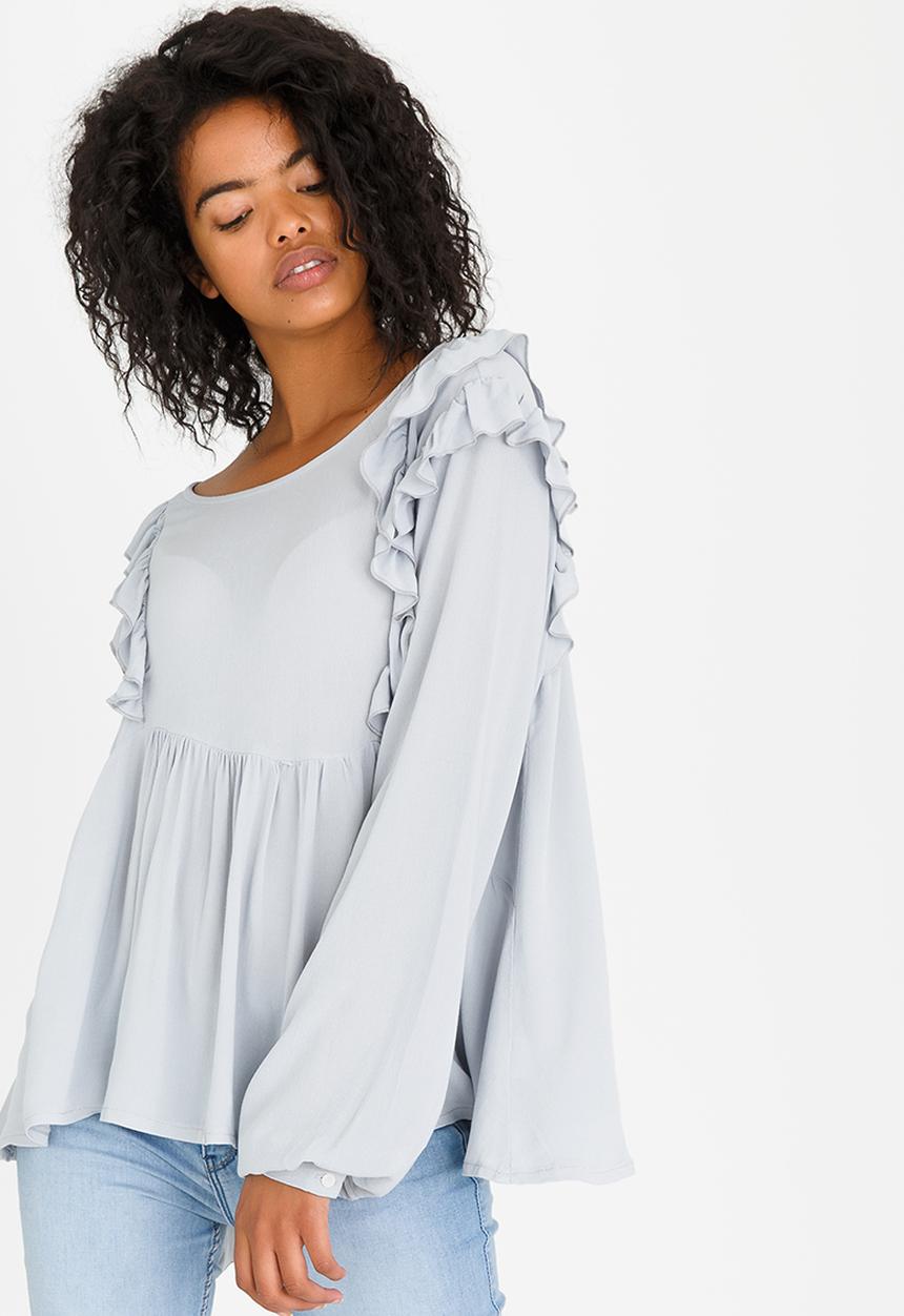 edit - Baby Doll Long-sleeve Blouse Pale Grey