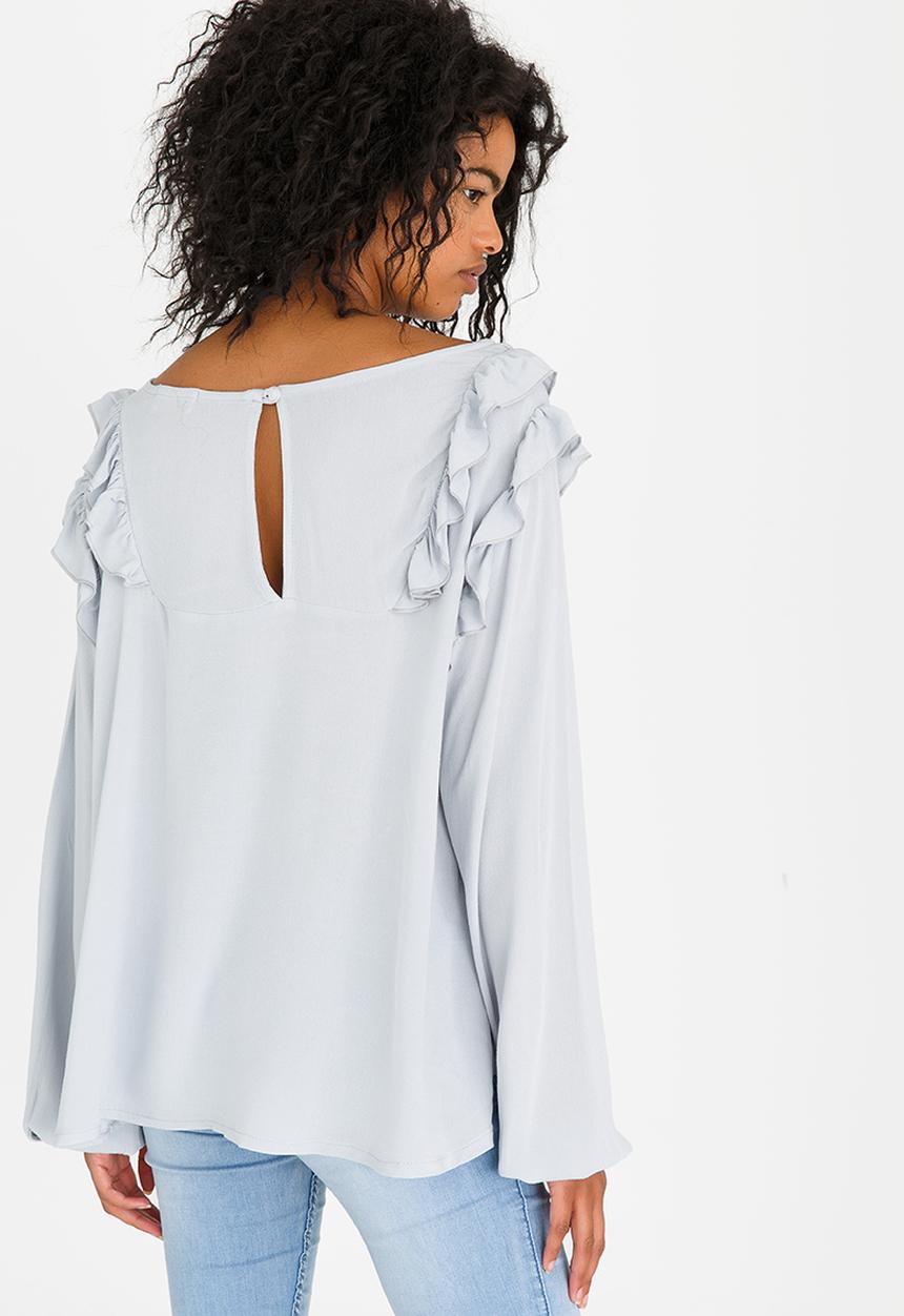 edit - Baby Doll Long-sleeve Blouse Pale Grey