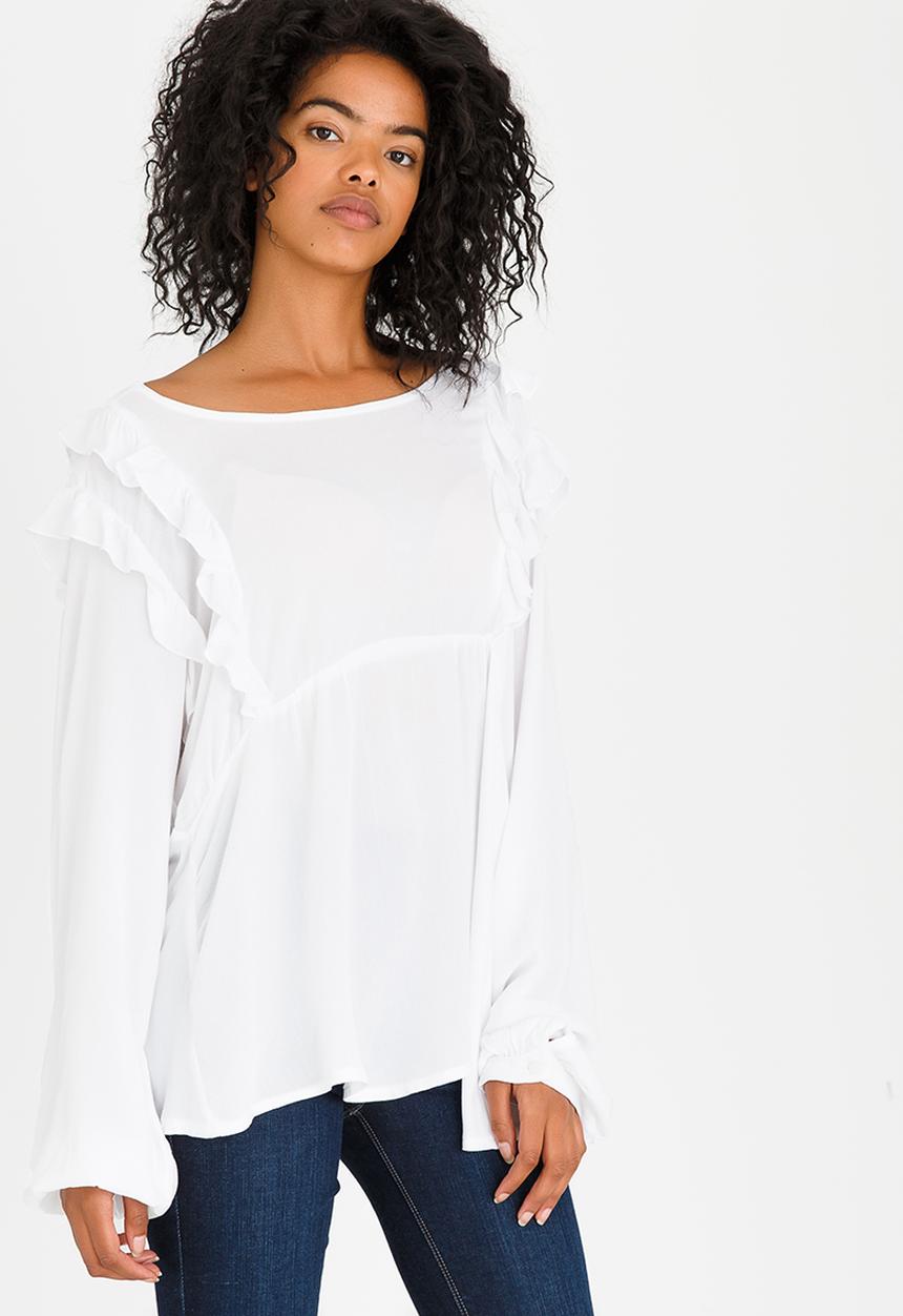 edit - Baby Doll Long-sleeve Blouse White