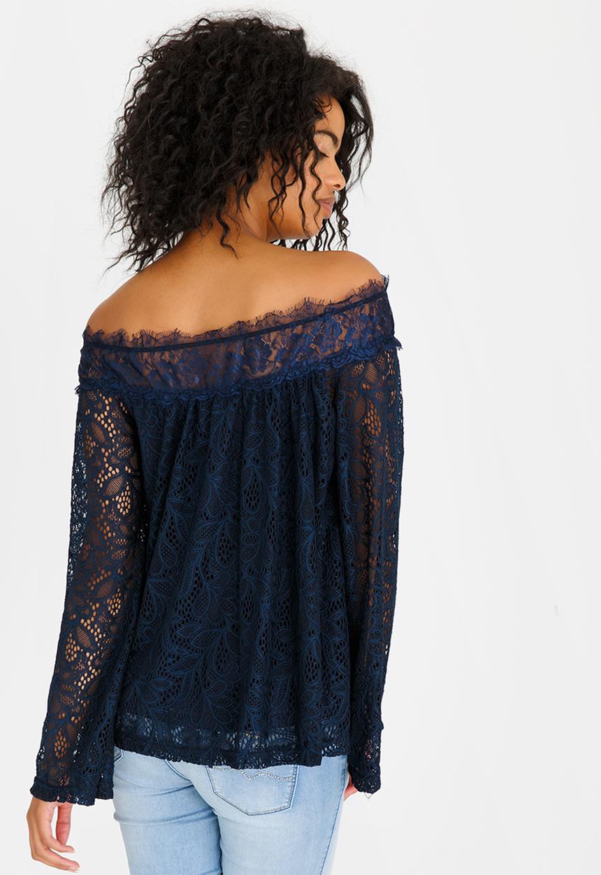 edit - Lace Bardot Blouse Navy