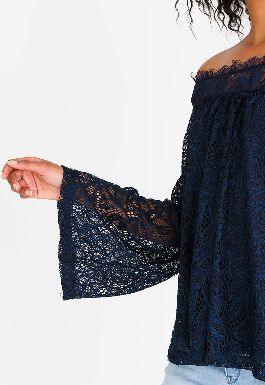 edit - Lace Bardot Blouse Navy