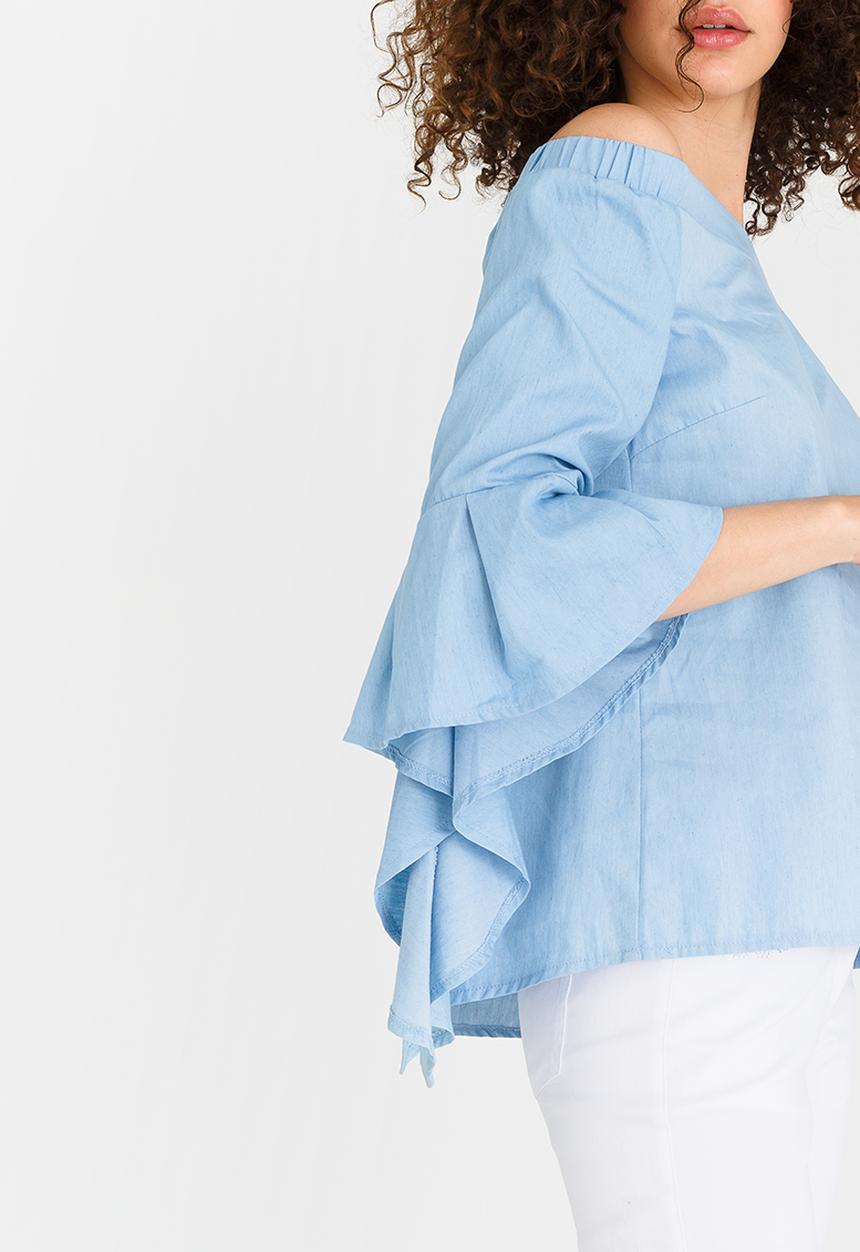 cath.nic - Bell Sleeve off The Shoulder Top Pale Blue