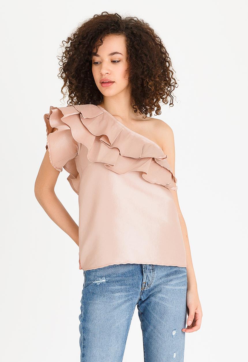 STYLE REPUBLIC - One Shoulder Frill Blouse Pale Pink