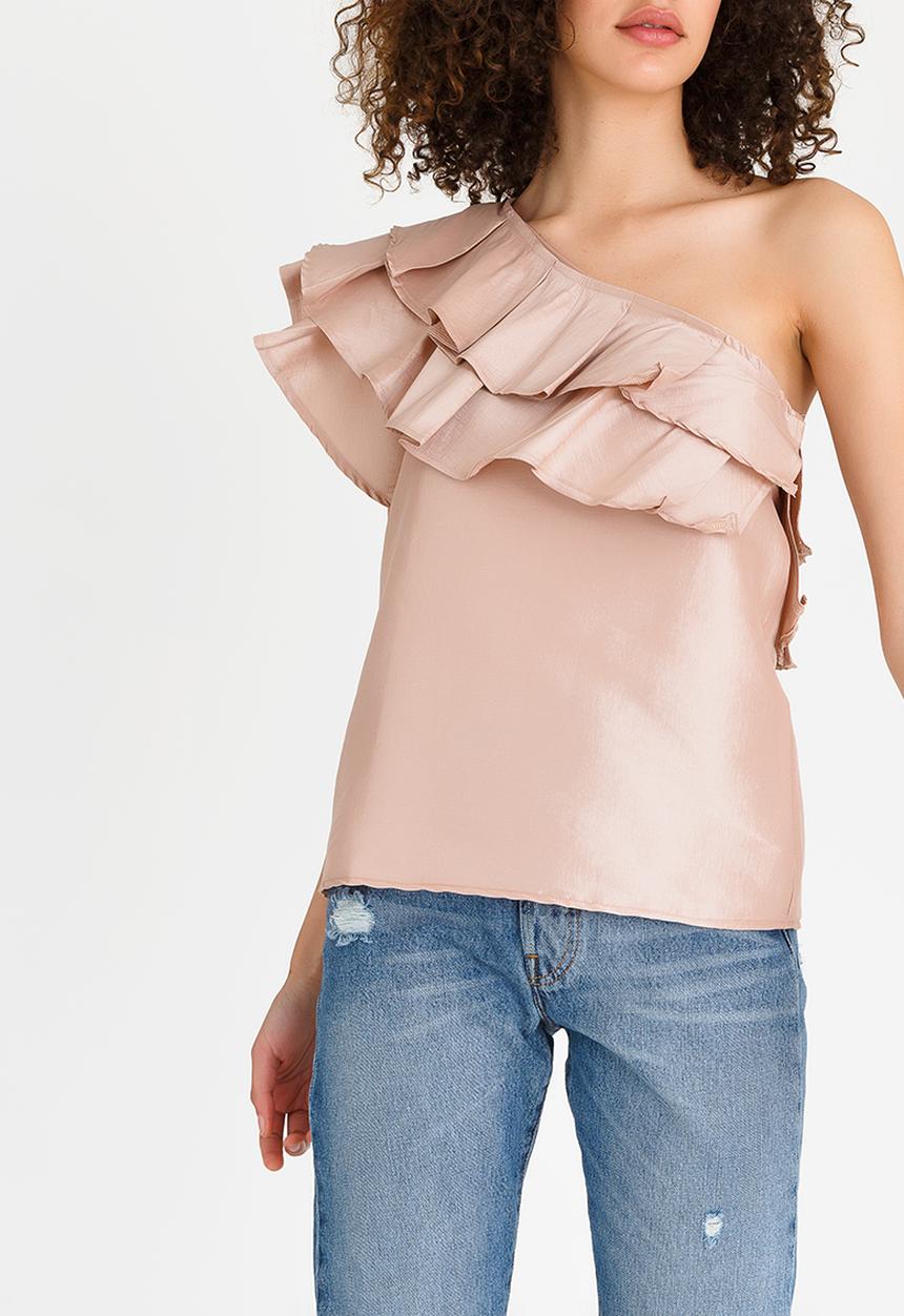 STYLE REPUBLIC - One Shoulder Frill Blouse Pale Pink