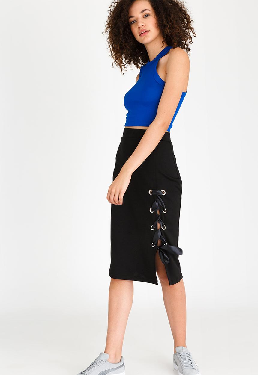 STYLE REPUBLIC - Lace-up Midi Skirt Black