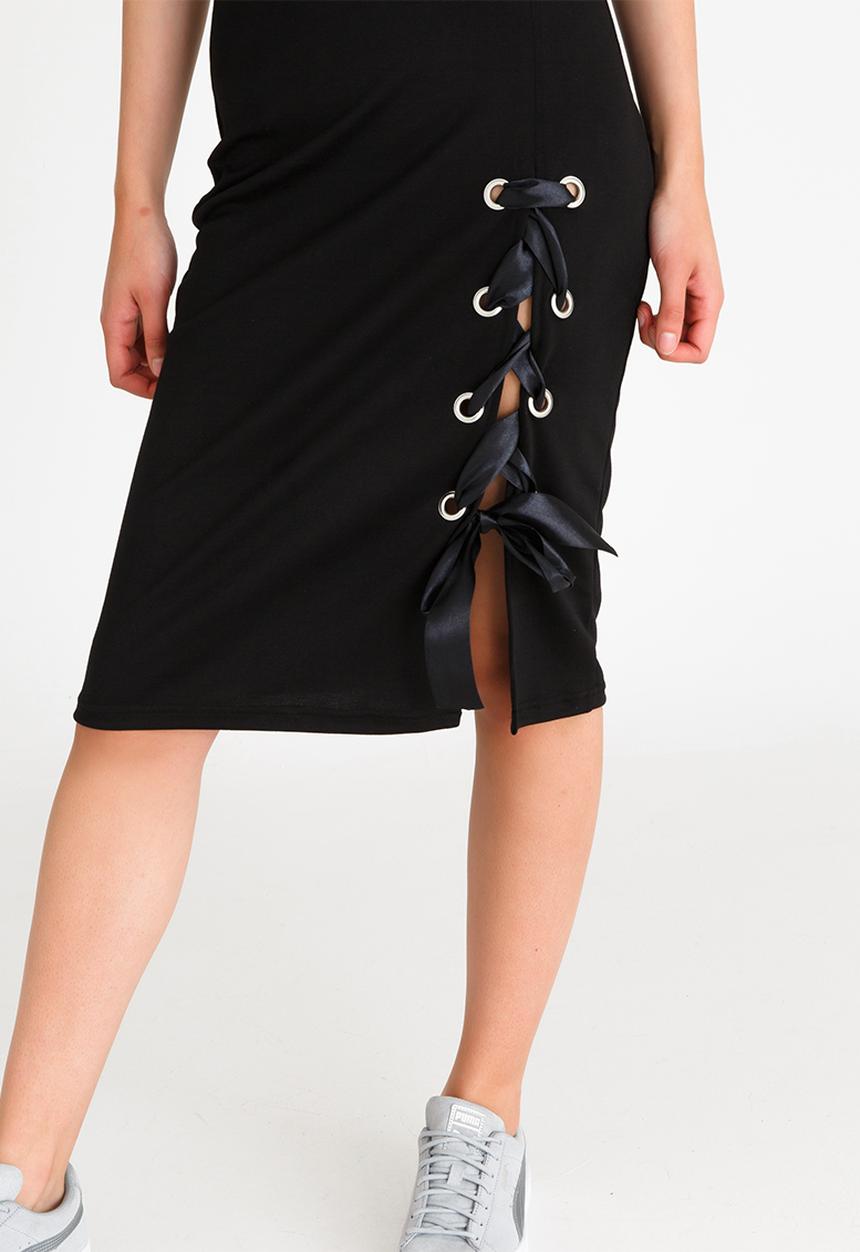 STYLE REPUBLIC - Lace-up Midi Skirt Black
