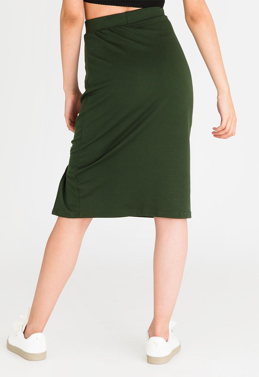 STYLE REPUBLIC - Lace-up Midi Skirt Dark Green