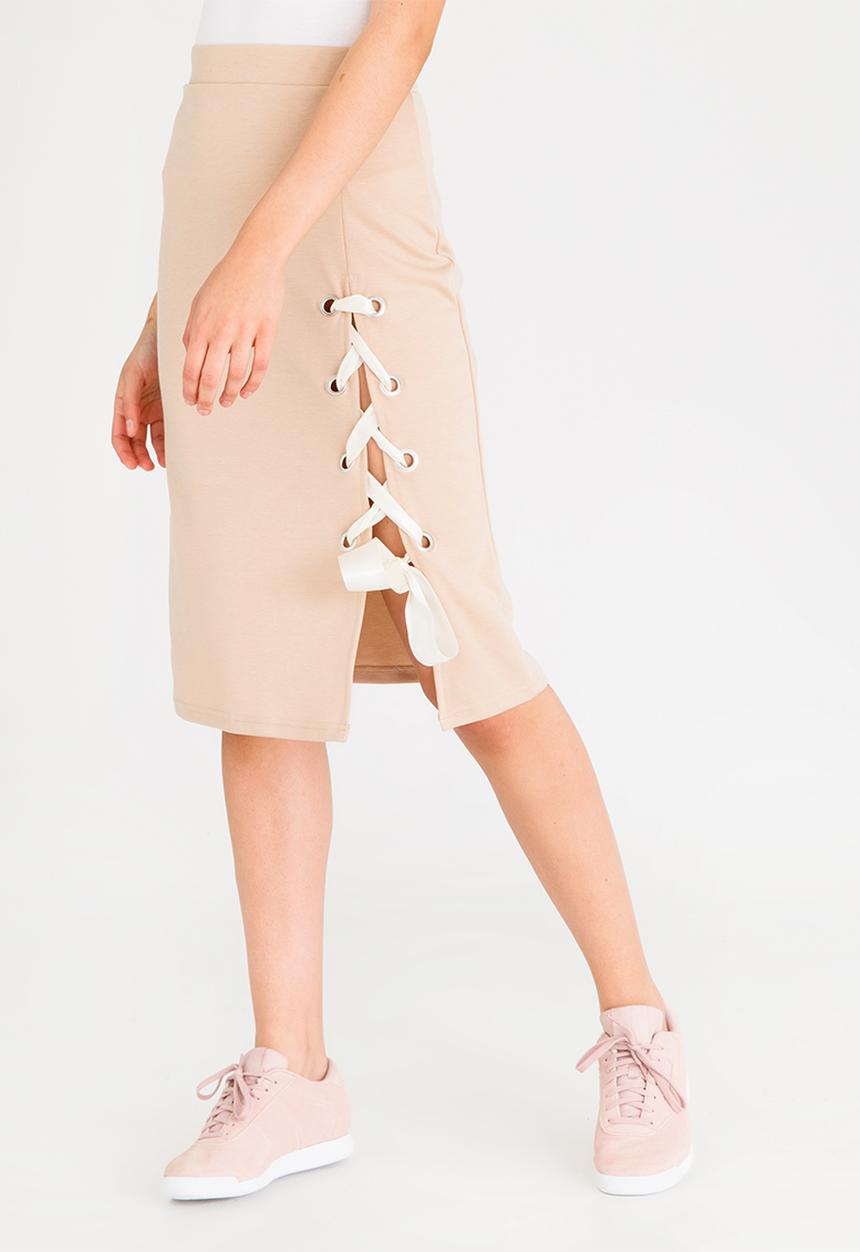 STYLE REPUBLIC - Lace-up Midi Skirt Stone