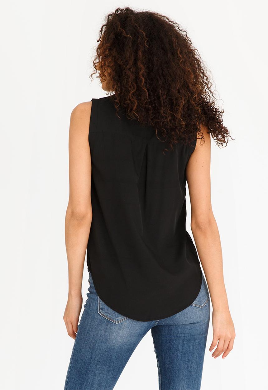 edit - Sleeveless Blouse with Front Pleats Black