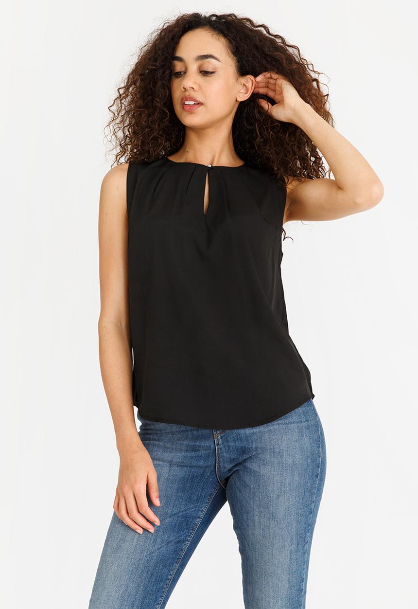 edit - Sleeveless Blouse with Front Pleats Black