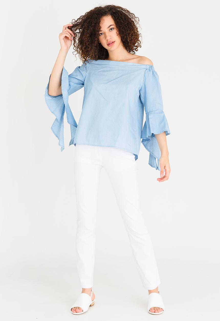 cath.nic - Bell Sleeve off The Shoulder Top Pale Blue