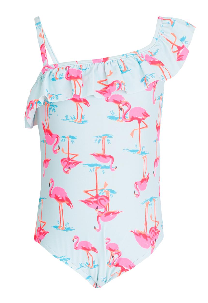 Pop Candy - Flamingo Printed Swimsuit Pale Blue