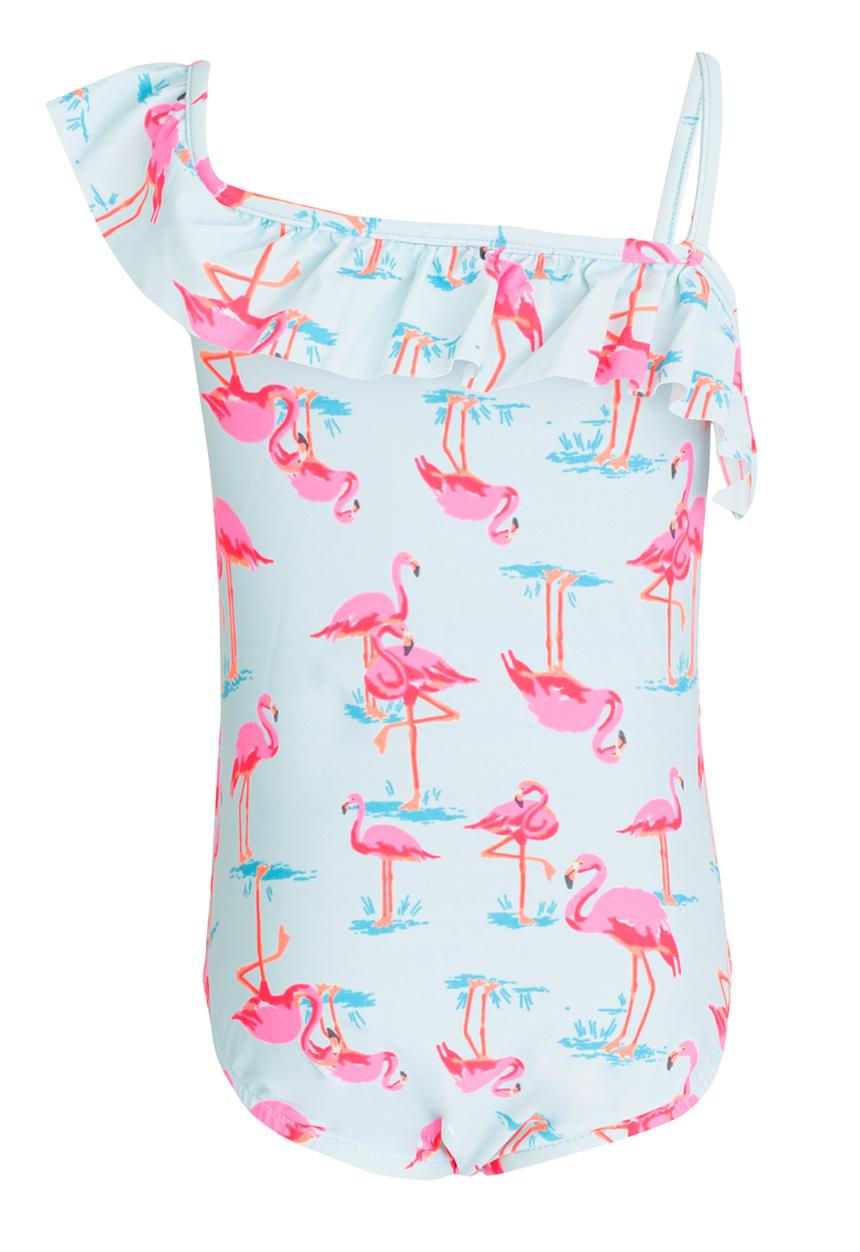 Pop Candy - Flamingo Printed Swimsuit Pale Blue