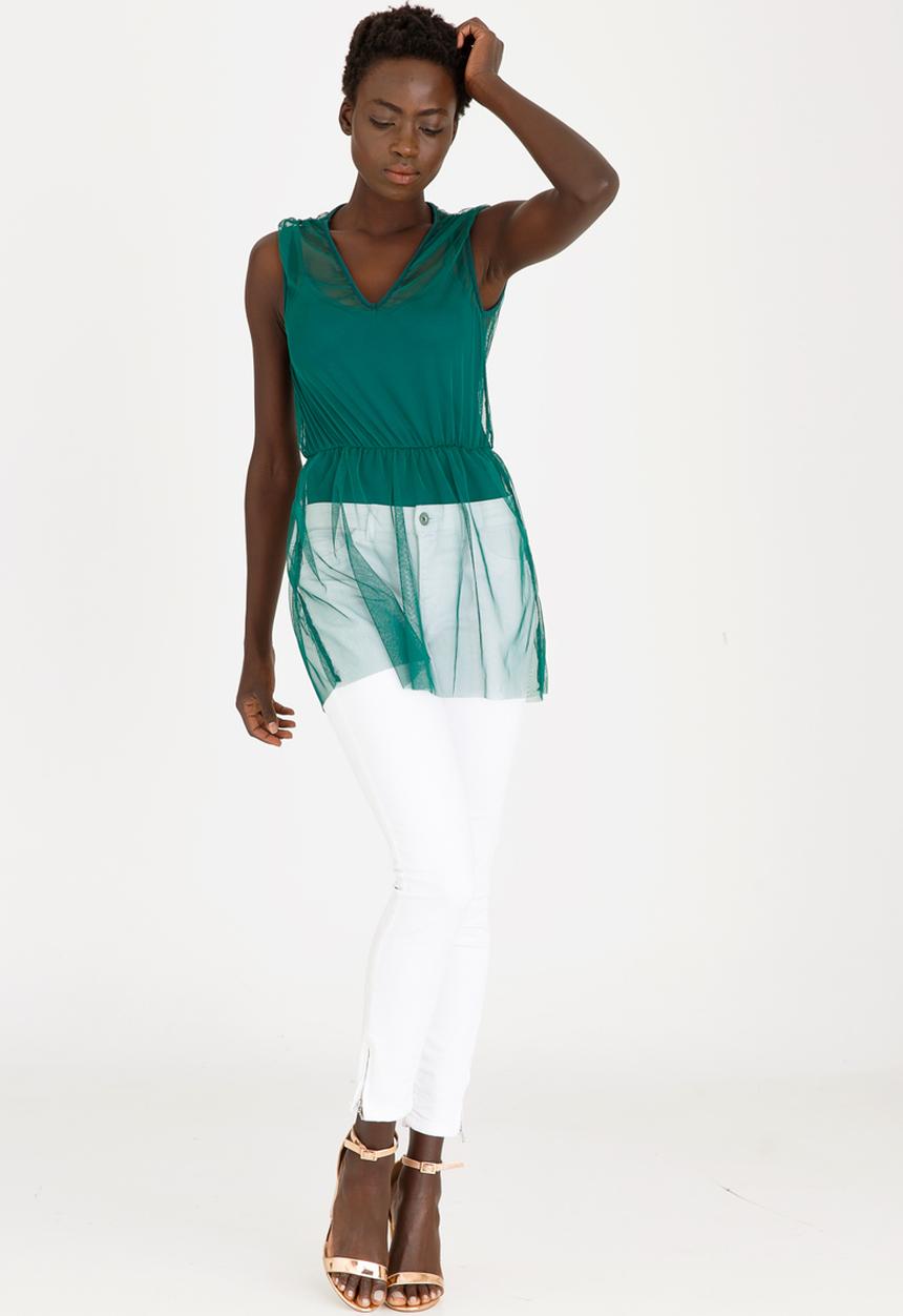 STYLE REPUBLIC - Mesh Overlay Bodysuit Dark Green
