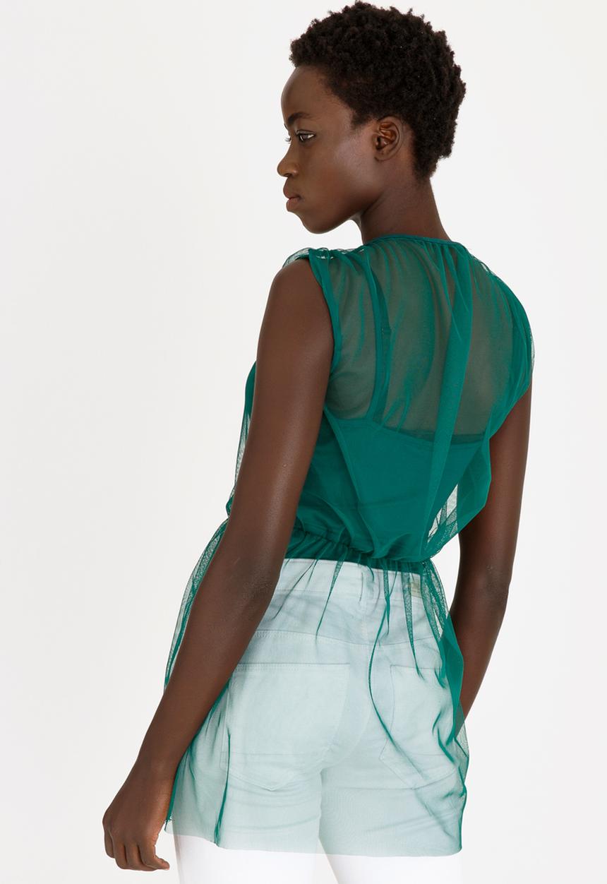 STYLE REPUBLIC - Mesh Overlay Bodysuit Dark Green
