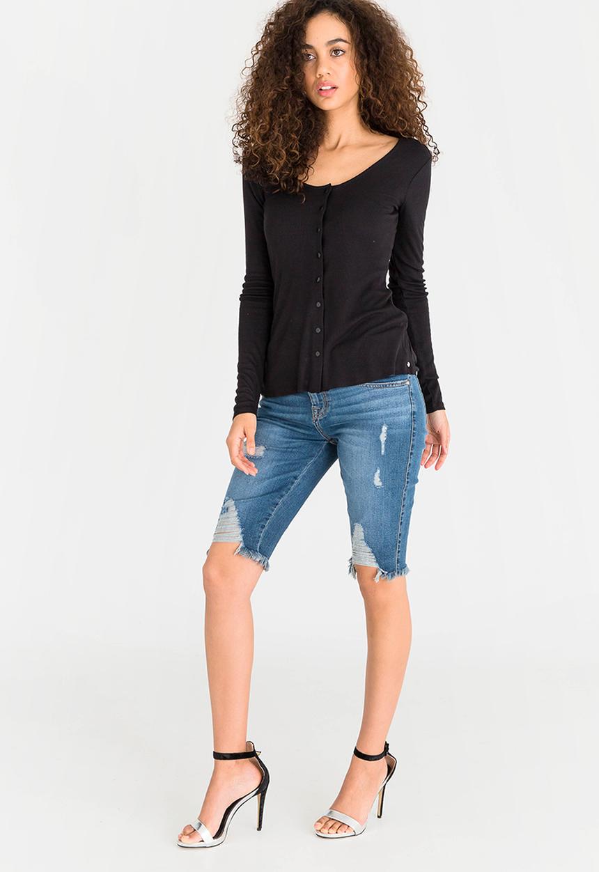 GUESS - Guess Freshman Snap Front Peplum Top Black