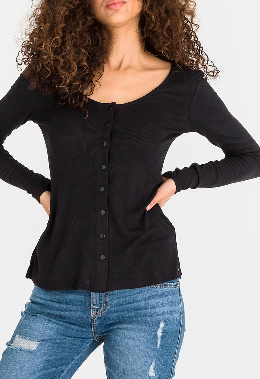 GUESS - Guess Freshman Snap Front Peplum Top Black