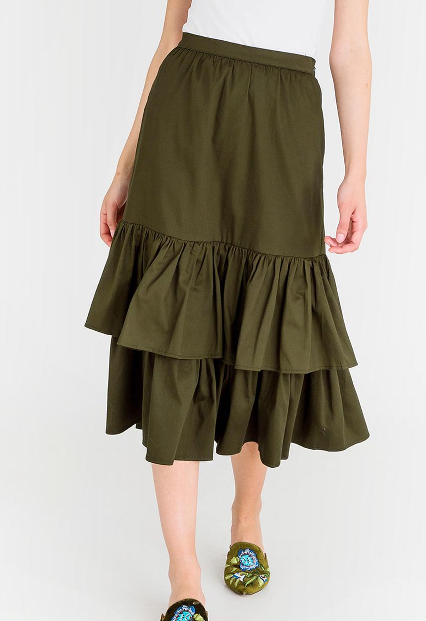 STYLE REPUBLIC - Frill Midi Skirt Dark Green