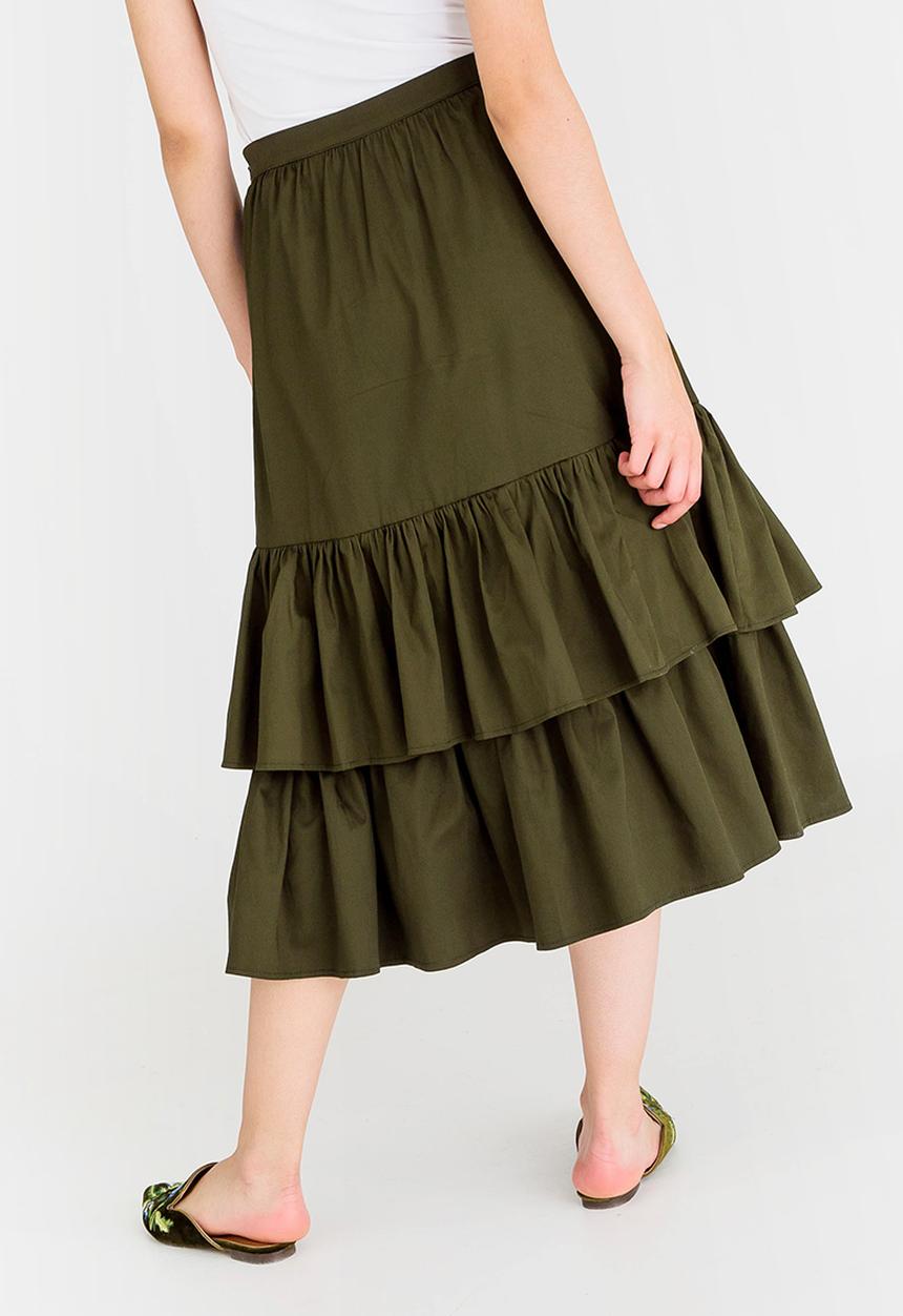 STYLE REPUBLIC - Frill Midi Skirt Dark Green