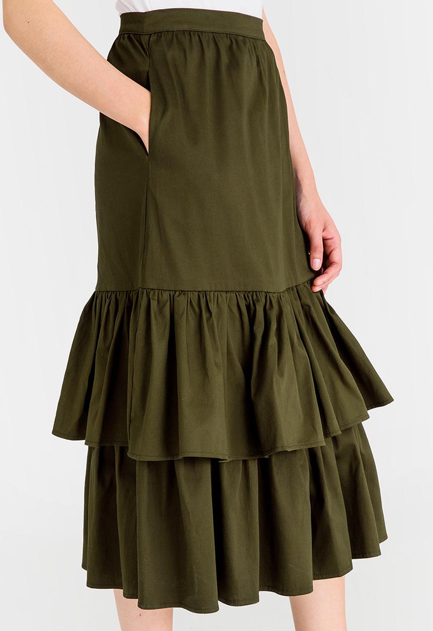 STYLE REPUBLIC - Frill Midi Skirt Dark Green