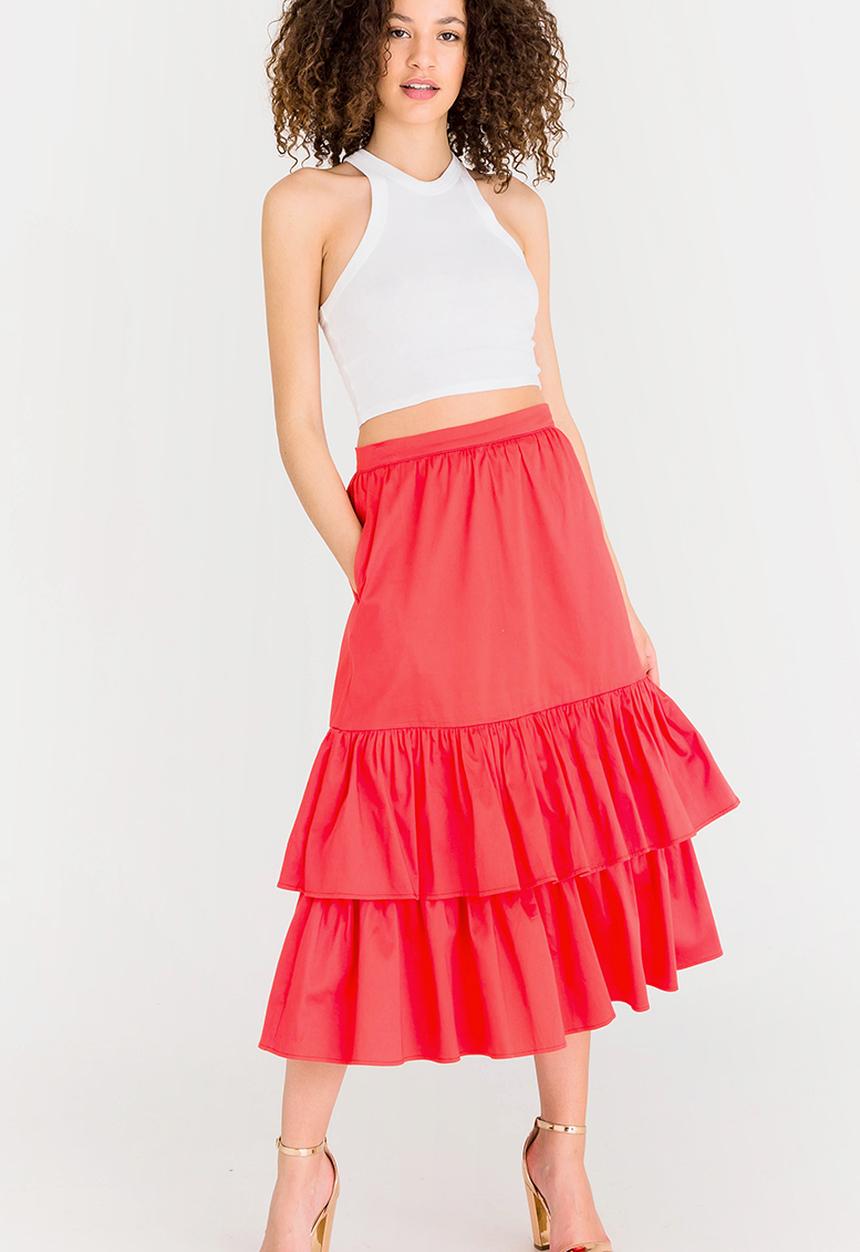 STYLE REPUBLIC - Frill Midi Skirt Coral