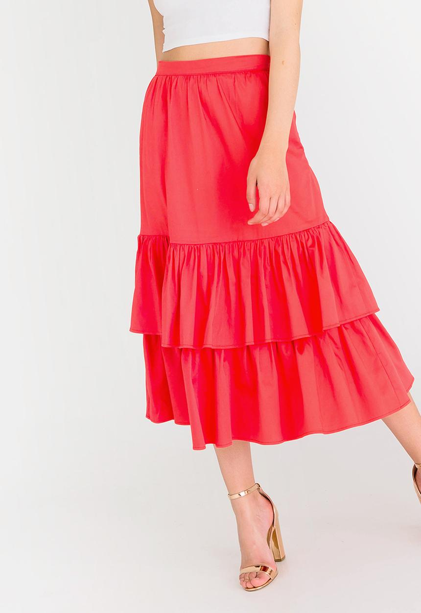STYLE REPUBLIC - Frill Midi Skirt Coral