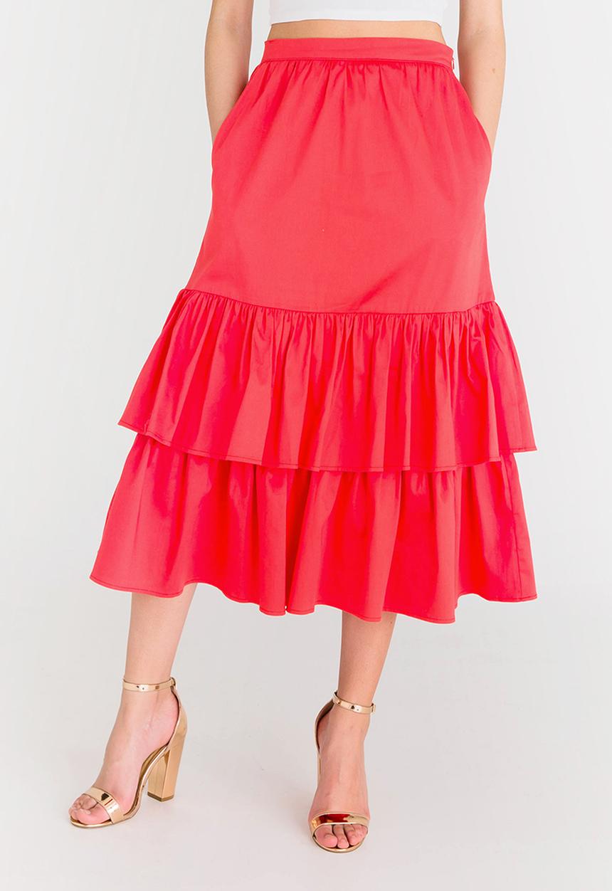 STYLE REPUBLIC - Frill Midi Skirt Coral