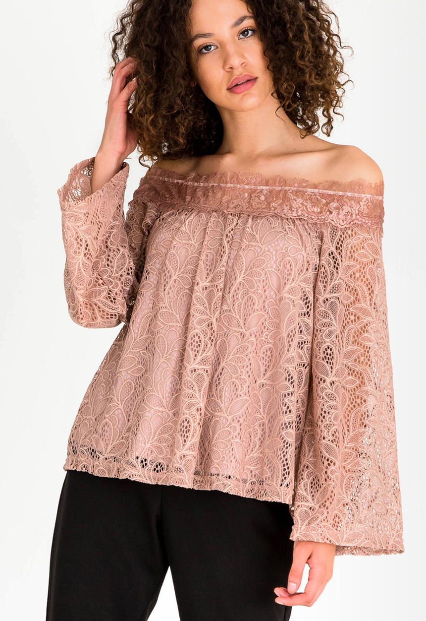 edit - Lace Bardot Blouse Pale Pink