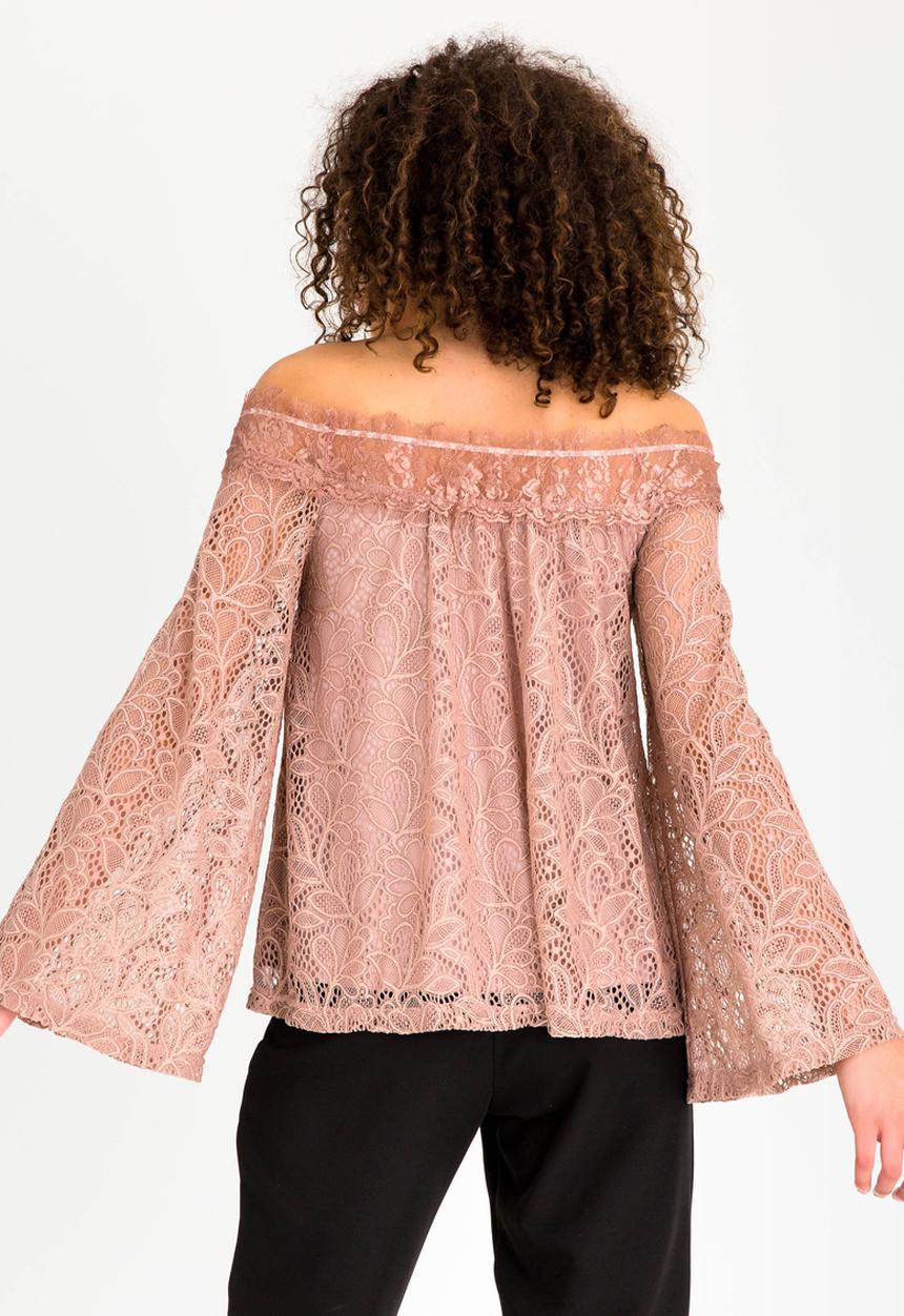 edit - Lace Bardot Blouse Pale Pink