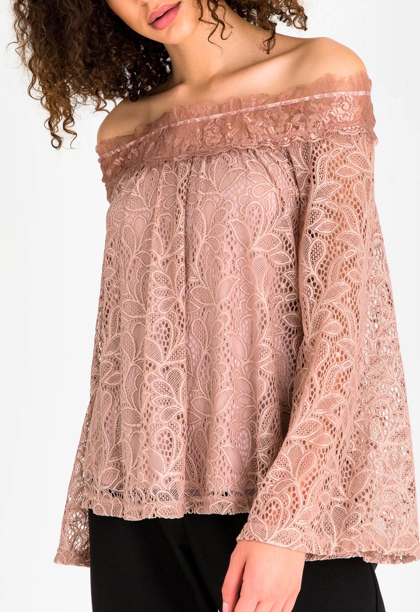 edit - Lace Bardot Blouse Pale Pink