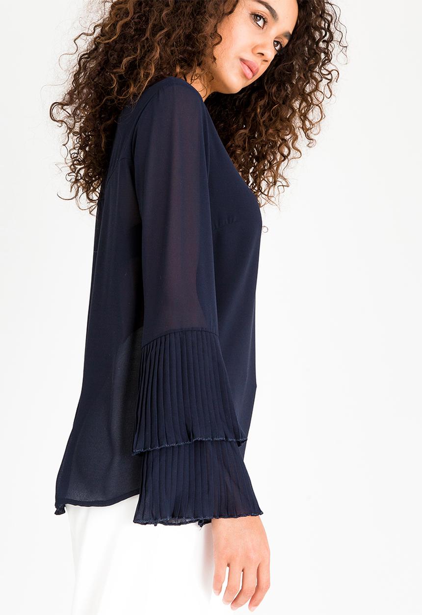 Revenge - Ruffle Sleeve Top Navy