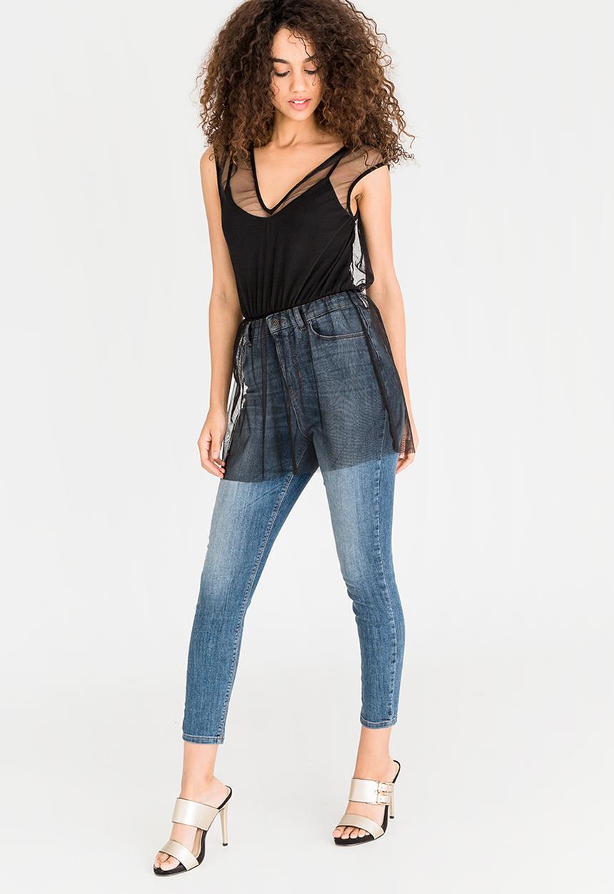 STYLE REPUBLIC - Mesh Overlay Bodysuit Black