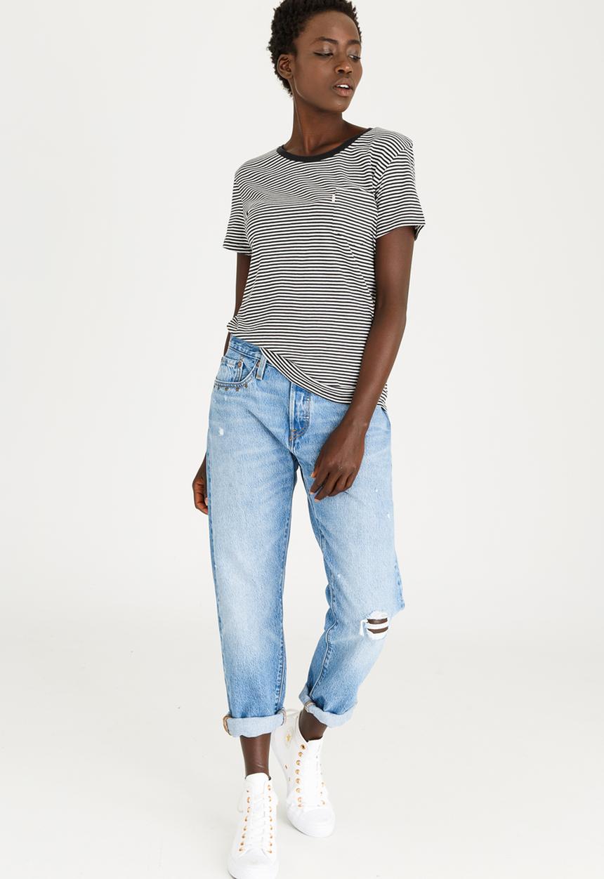 Levi’s® - Perfect Pocket Striped Crew T-shirt Black and White