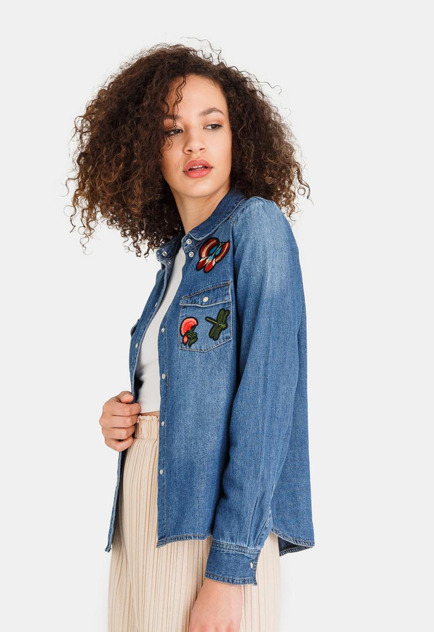 Vero Moda - Daisy Badge Detail Denim Shirt Mid Blue